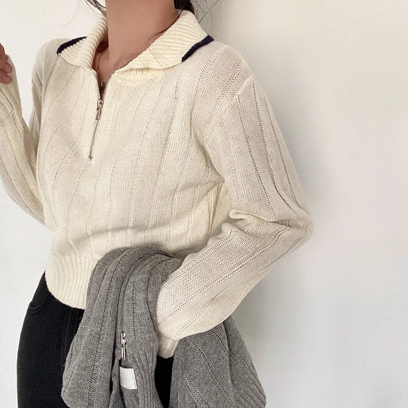 christmas outfit Sonicelife Polo Collar Half Zip Up Sweater