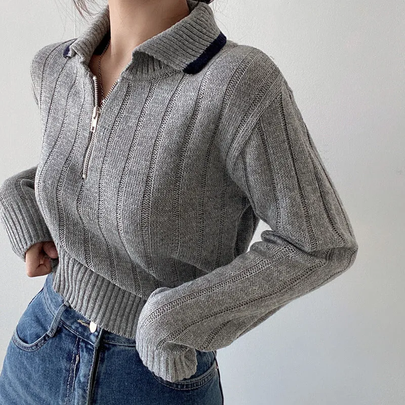 christmas outfit Sonicelife Polo Collar Half Zip Up Sweater