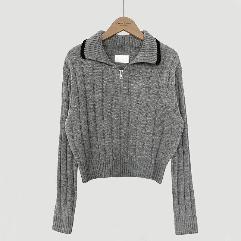 christmas outfit Sonicelife Polo Collar Half Zip Up Sweater