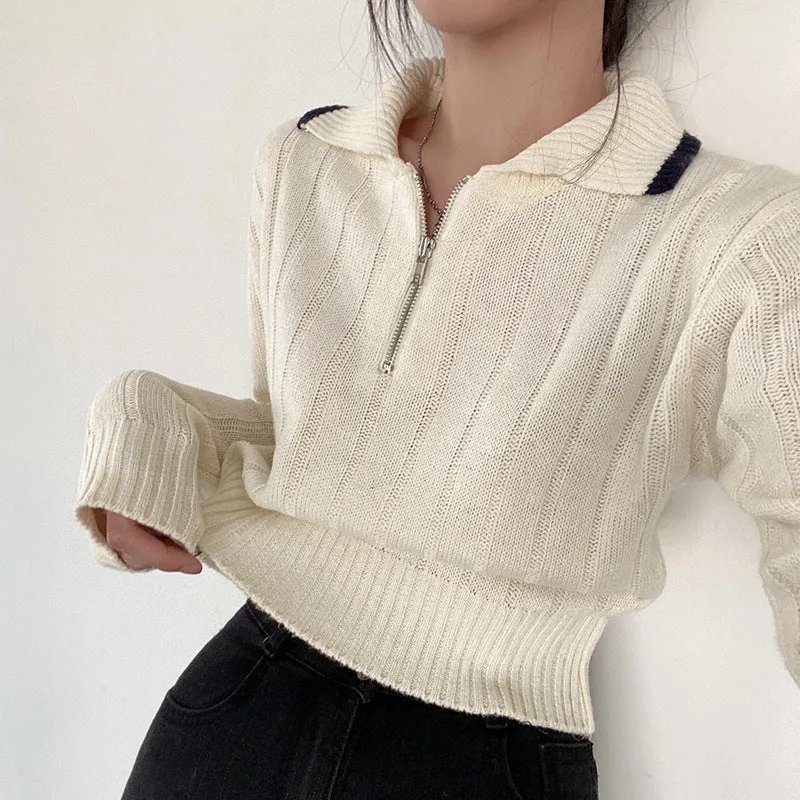 christmas outfit Sonicelife Polo Collar Half Zip Up Sweater