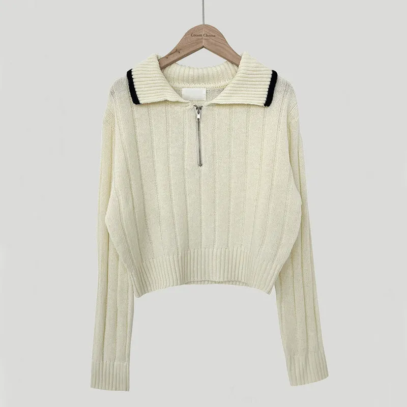 christmas outfit Sonicelife Polo Collar Half Zip Up Sweater