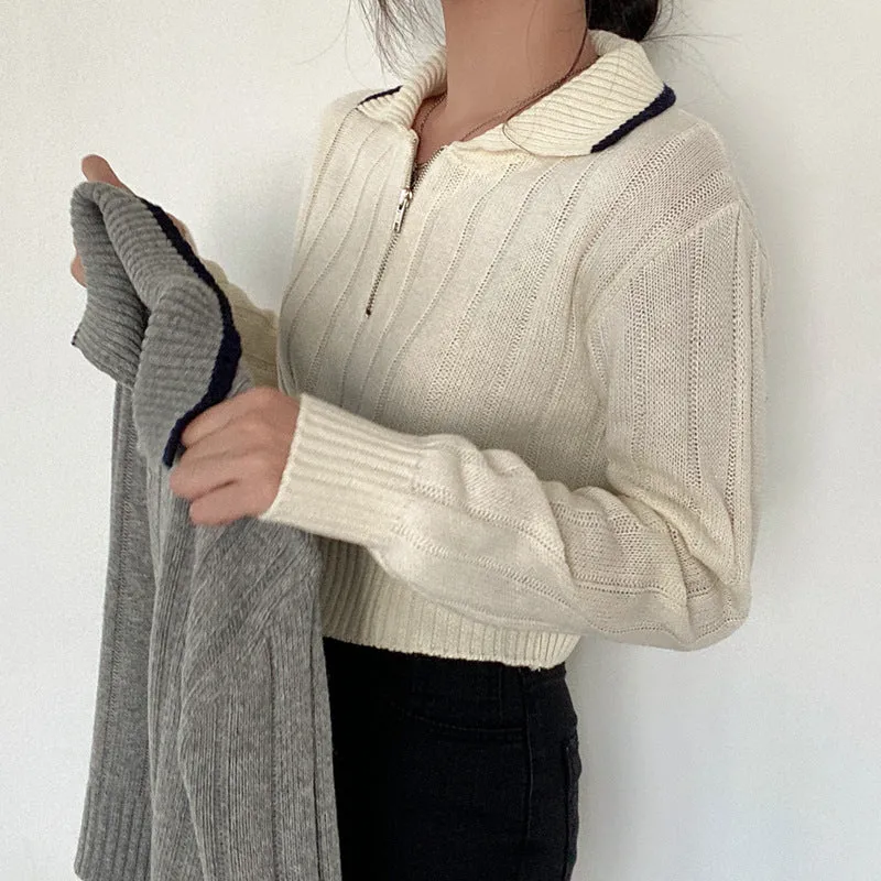 christmas outfit Sonicelife Polo Collar Half Zip Up Sweater
