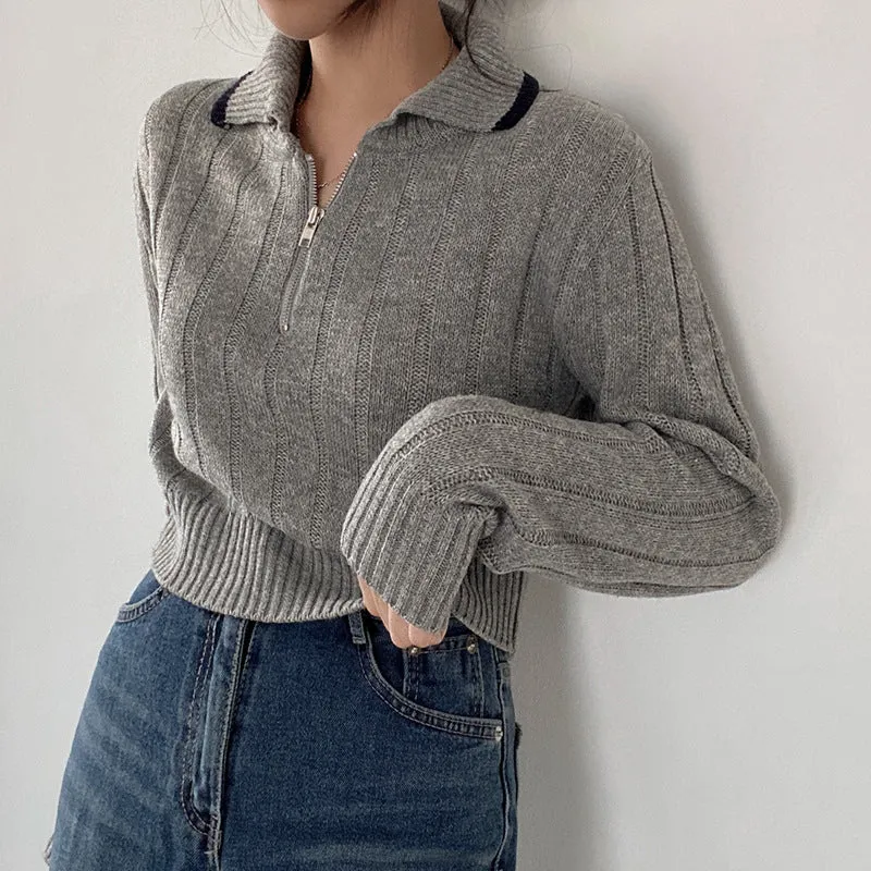 christmas outfit Sonicelife Polo Collar Half Zip Up Sweater