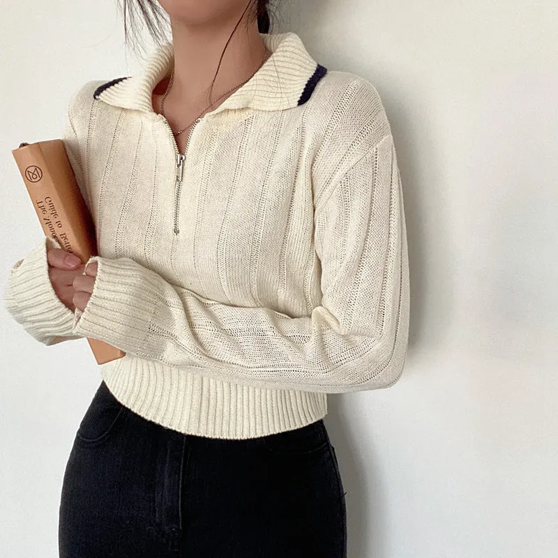 christmas outfit Sonicelife Polo Collar Half Zip Up Sweater