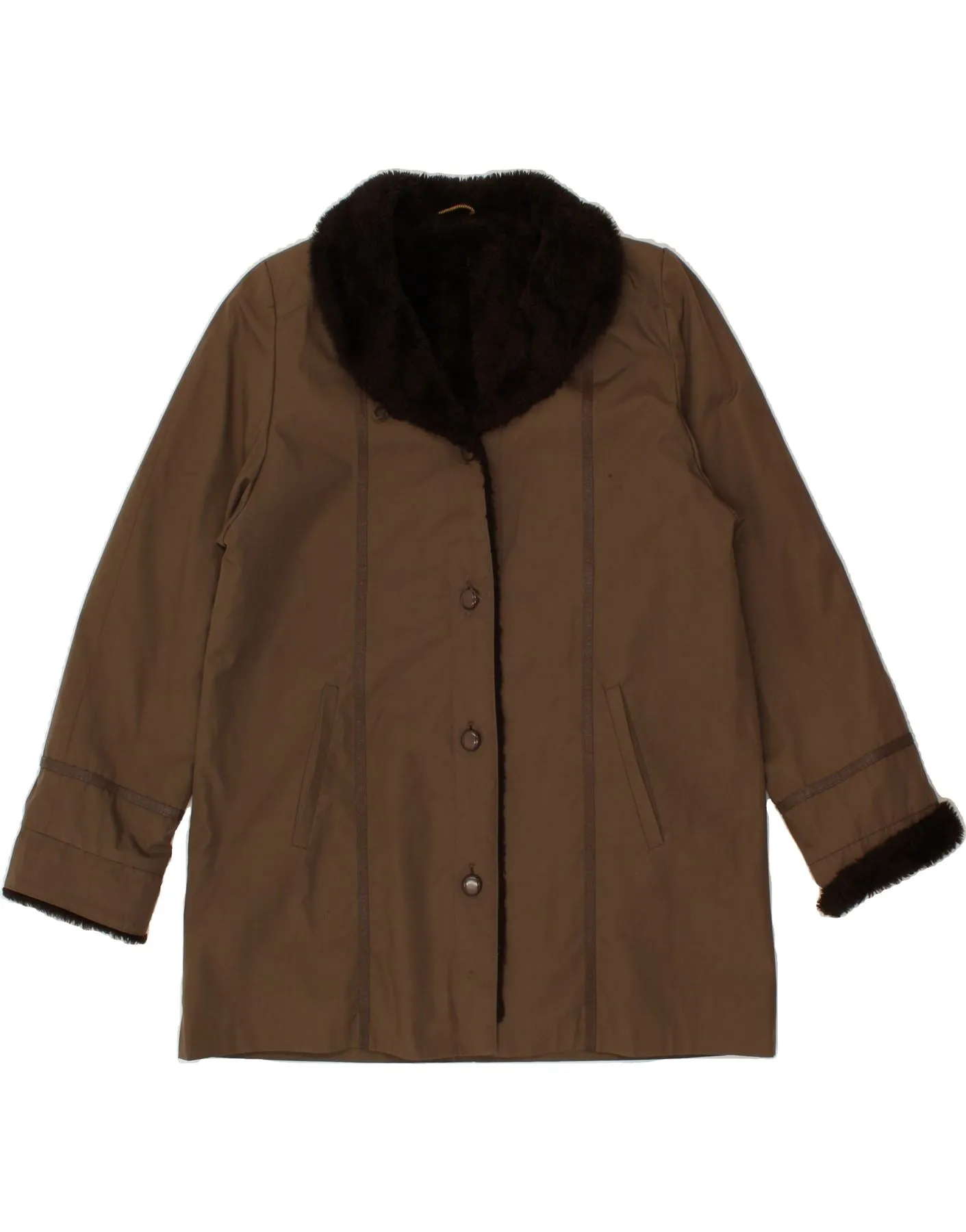 DANNIMAC Womens Sherpa Jacket UK 16 Large Brown Polyester
