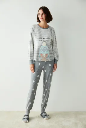 Grey Beanies Dotted Grey Cuff Thermal Pants