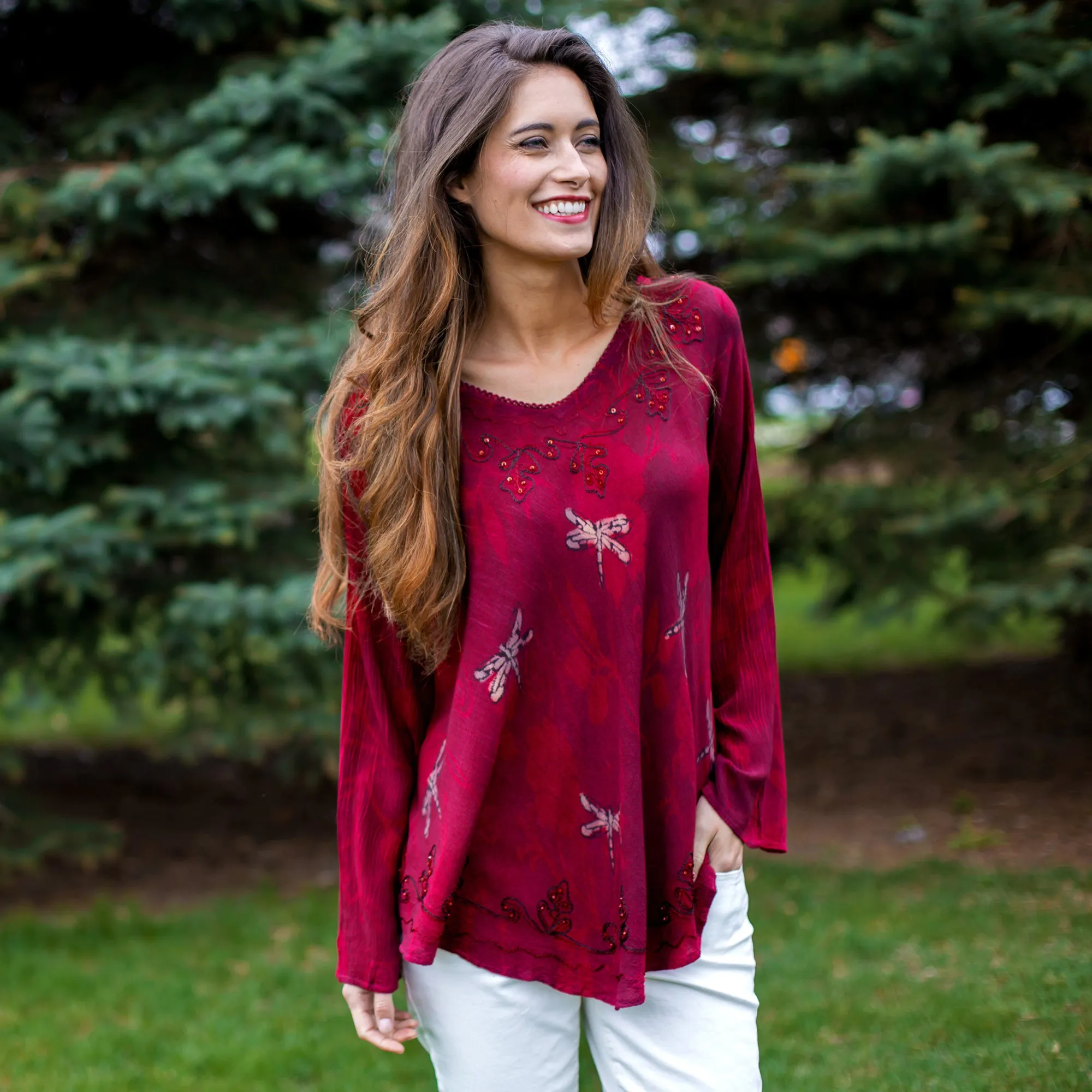 Scarlet Dragonfly Long Sleeve Tunic | Fair Trade