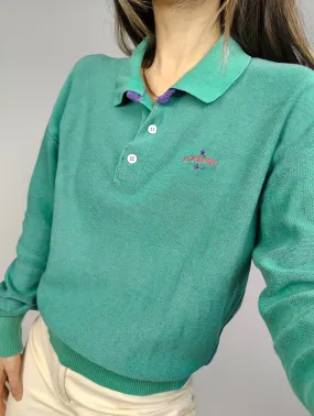 The JC De Castelbajac Iceberg Mint Polo | Vintage JC De Castelbajac Iceberg designer cotton knit sweater knitted jumper een knitted pullover green turquoise long sleeve 3 S