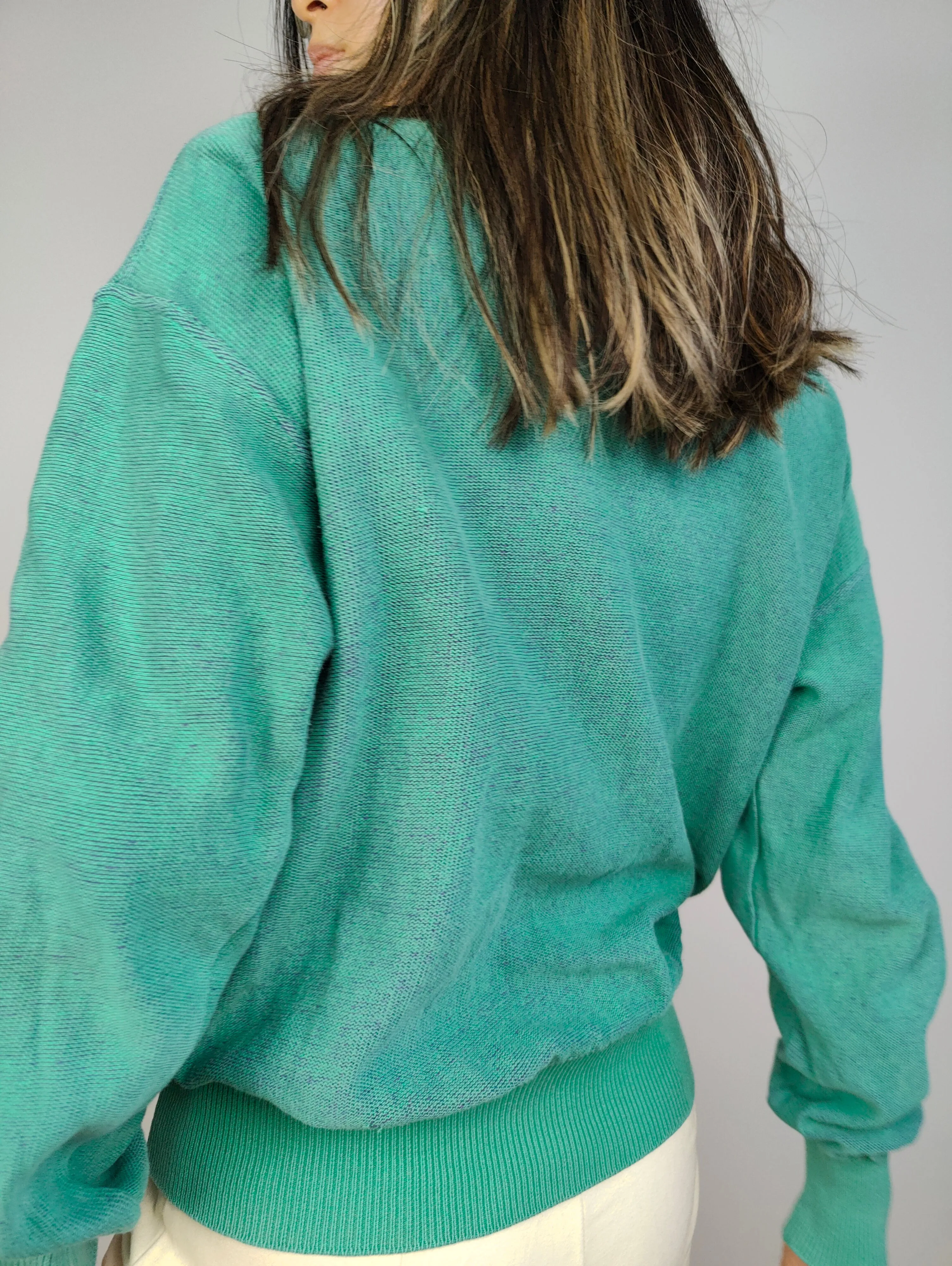 The JC De Castelbajac Iceberg Mint Polo | Vintage JC De Castelbajac Iceberg designer cotton knit sweater knitted jumper een knitted pullover green turquoise long sleeve 3 S