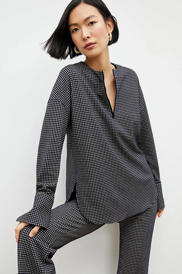 Tully Top - Stretch Houndstooth :: Black / White